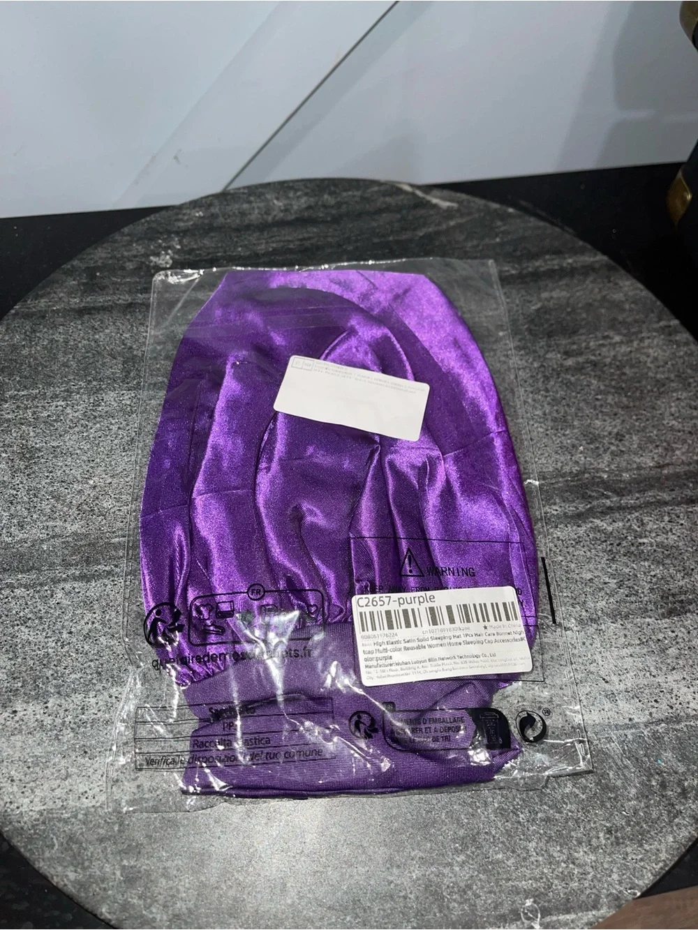 Purple Satin Sleep Bonnet for Adults - Stretchy Nightcap